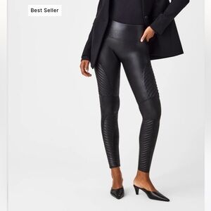SPANX Faux Leather Moto Leggings Small Black